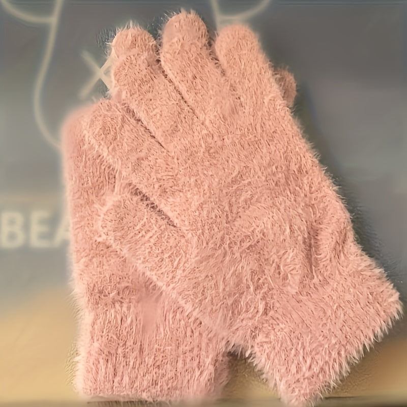 Women's Cozy Plush Winter Gloves - Warm, Stretchy Full-Finger Touchscreen Compatible Mittens in Solid Colors